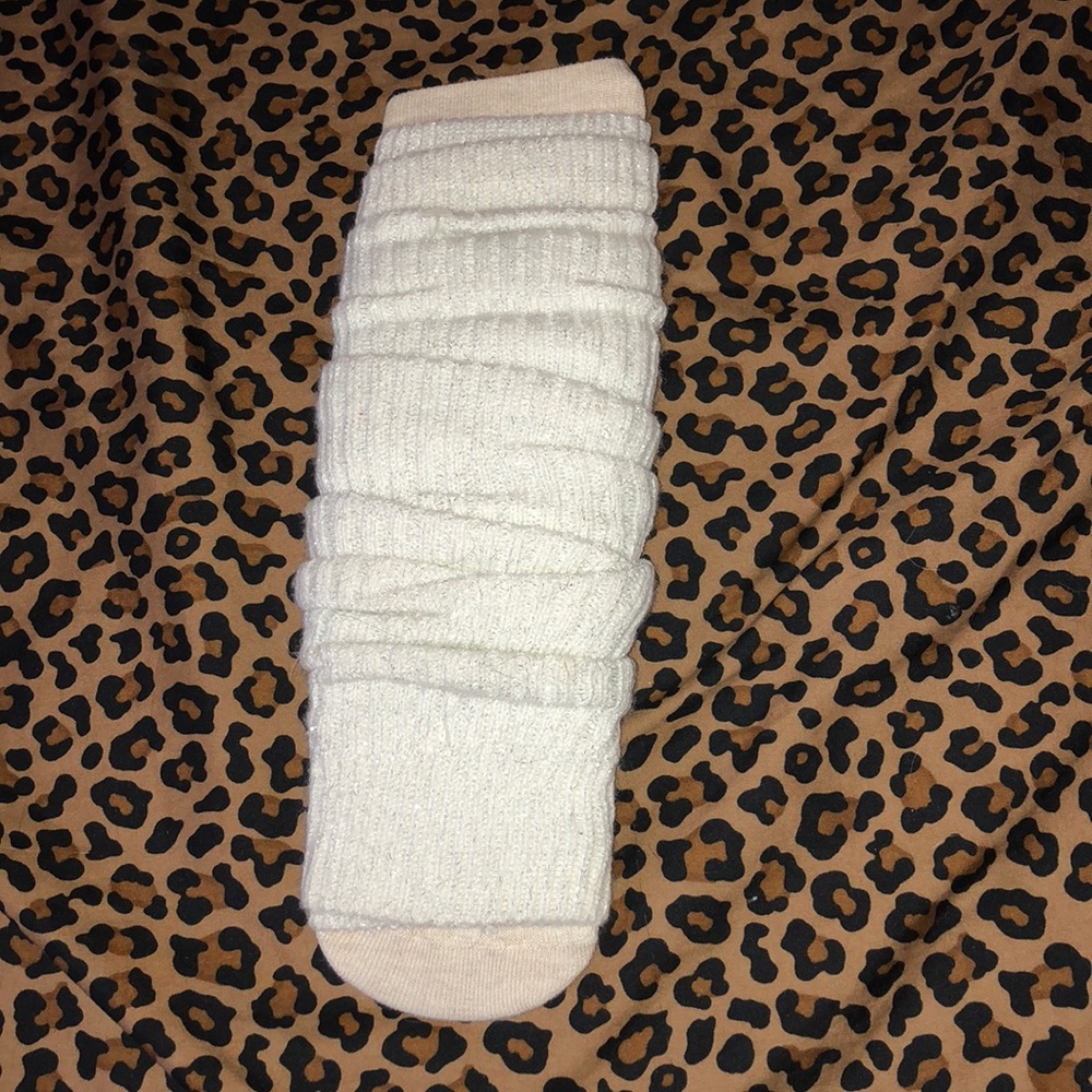 beige/cream colored high socks/leg warmers
